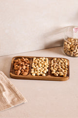 Natural Wood 3 Compartment Snack Serving Tray - 25x14 cm