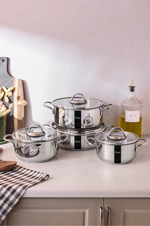 8 Piece Induction Base Stainless Steel Pot Set for Modern Kitchens