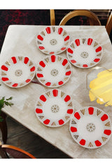 Juego de té de porcelana y vidrio rojo dorado de lujo Samsa - 6 personas