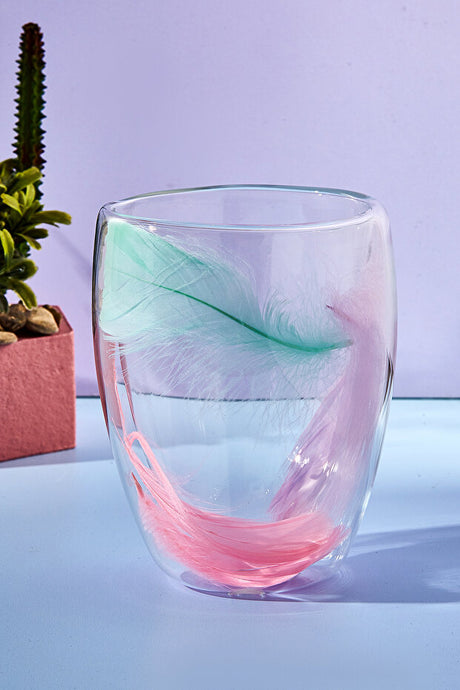 Double Wall Glass with Feather Design - 350ml