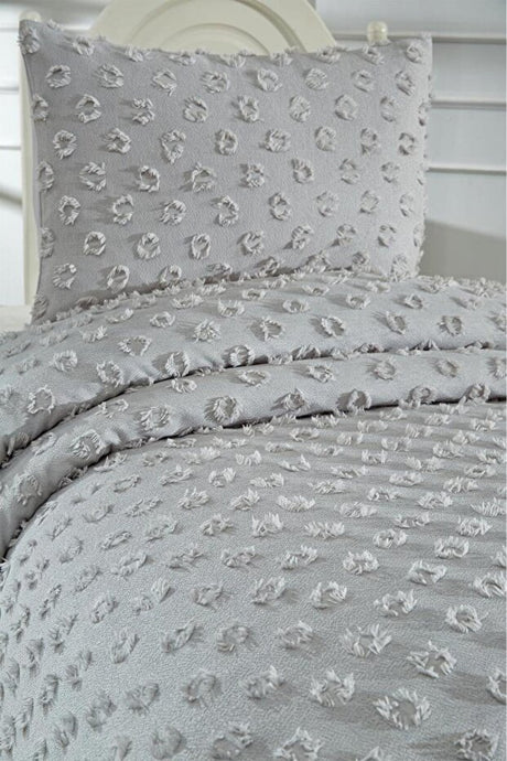 Single Pique Set - 2-Piece Grey Cotton Bedding for Comfort