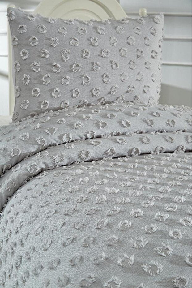 Single Pique Set - 2-Piece Grey Cotton Bedding for Comfort