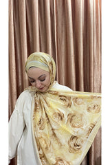 Rose Series Soft Cotton Shawl - Yellow Floral Pattern
