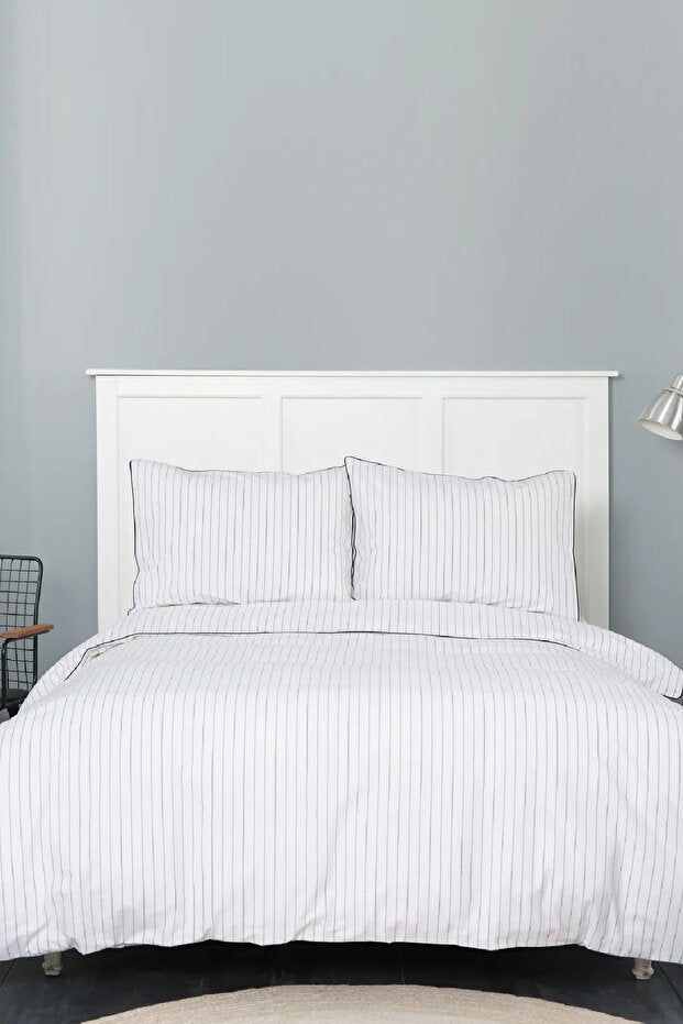 Misha 100% Cotton Double Duvet Cover Set - Pinstripe
