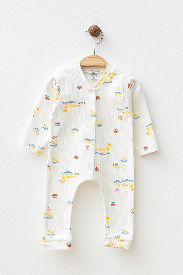 Baby Duck Print Ribbed Cotton Romper - 0-3 Months