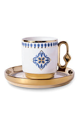 Porcelain Coffee Cup Set with Blue Tile Pattern - Serves 2