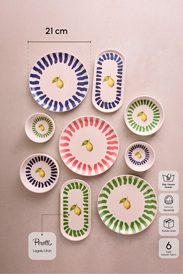 14-Piece Ceramic Breakfast Set - Lemon Patterned Design