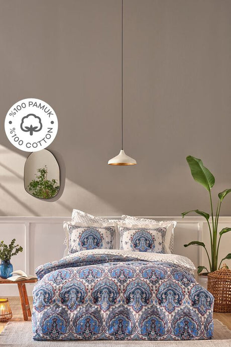 Maisha Blue Double 100% Cotton Duvet Cover Set