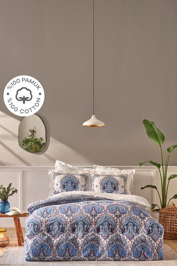 Maisha Blue Double 100% Cotton Duvet Cover Set