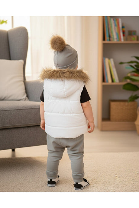 Unisex Baby Grey Puffer Vest Three-Piece Outfit Set