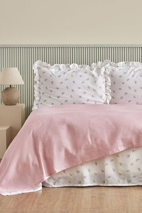 Lidya 100% Cotton Double Pike Set - Powder Pink with Ruffles