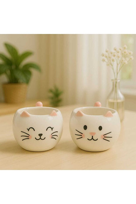 Handmade Ceramic Cat Mugs - 200ml Set of 2