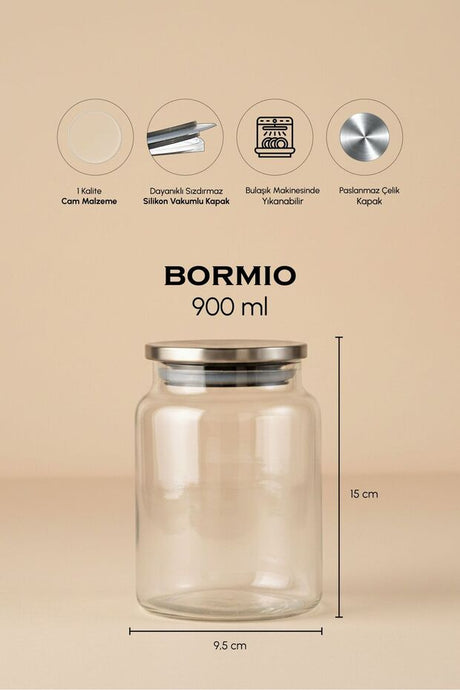 Bormio Metal Lid Glass Storage Jar - 900ml