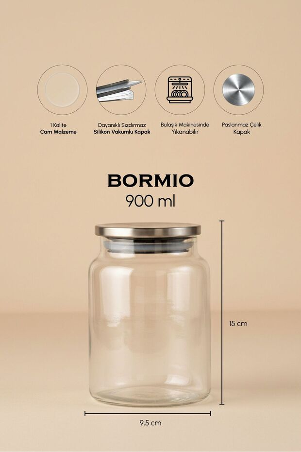 Bormio Metal Lid Glass Storage Jar - 900ml