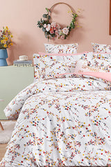 Botanic Salmon Double Size 4-Piece Cotton Duvet Cover Set
