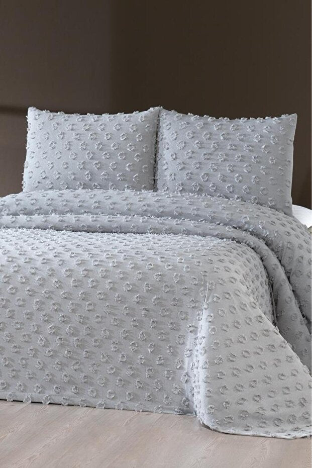 Double Pique Bedding Set - 3 Piece Grey Cotton
