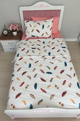 Single Duvet Cover Set - Feather Pattern & Fitted Sheet