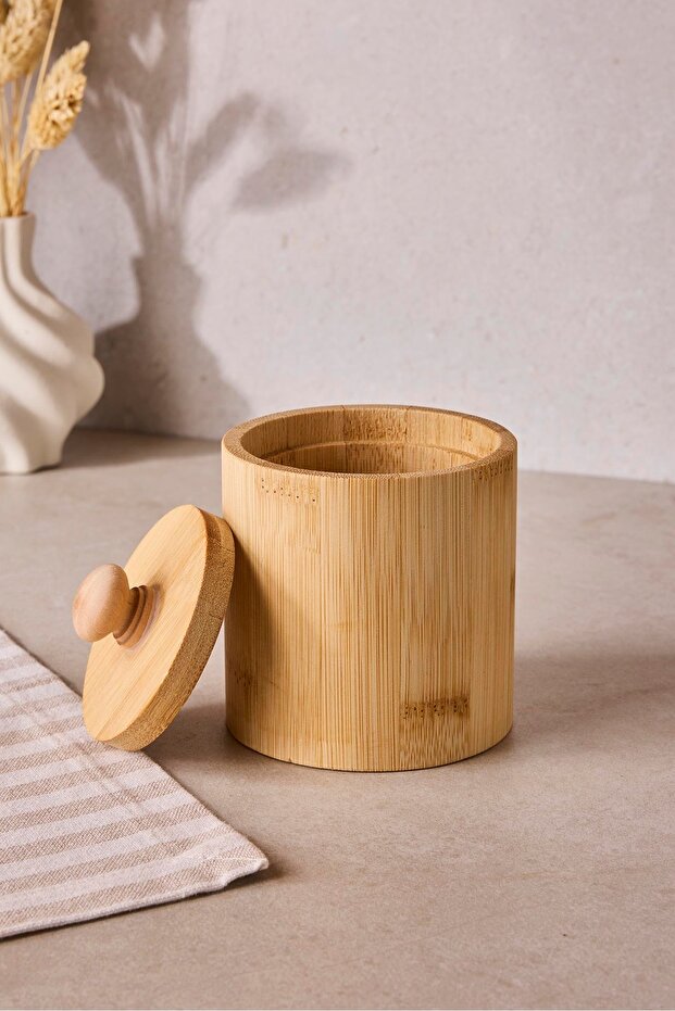 Bamboo Spice Storage Jar with Lid - 9x11cm Single Canister