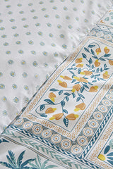 Frega 100% Cotton Single Duvet Cover Set - Green Pattern