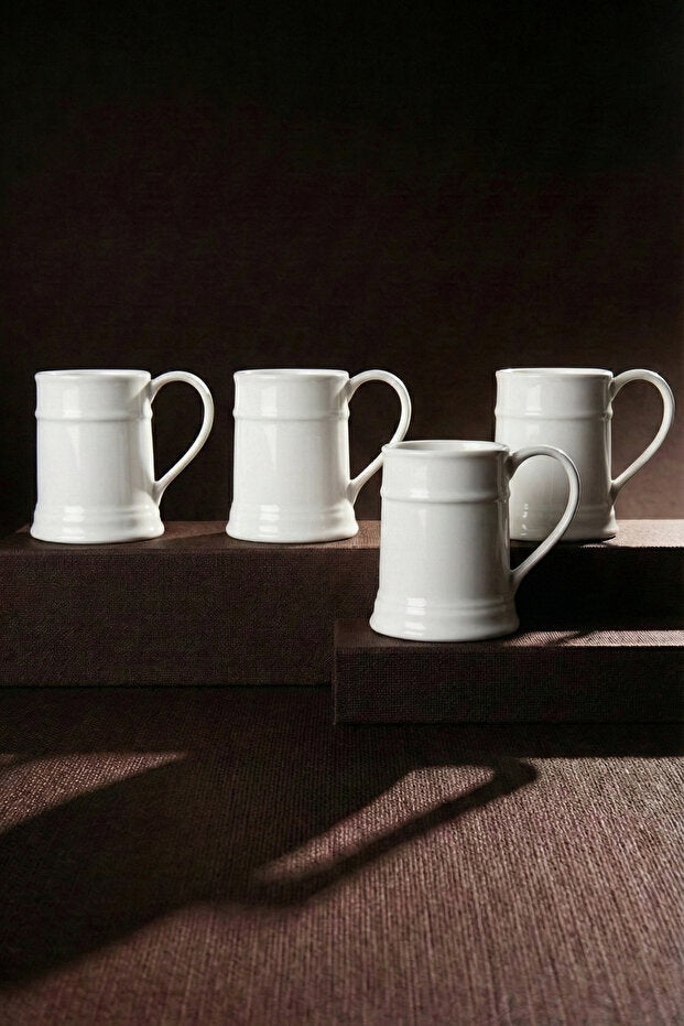 Pure White Porcelain Tankard Mug Set - 4 x 230ml