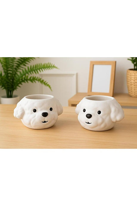 Cute Dog Face Ceramic Mugs - Handcrafted Embossed Set of 2