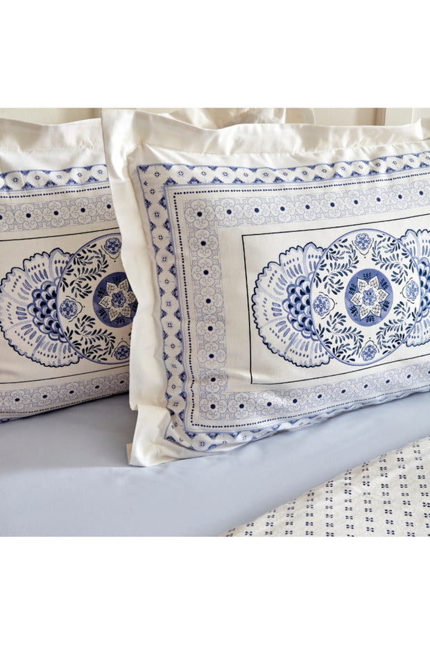 Amar Blue Floral 100% Cotton Double Duvet Cover Set