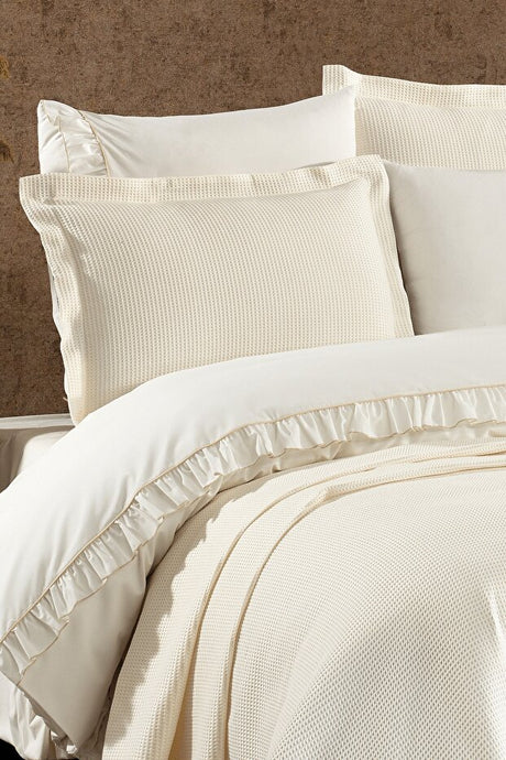 Fulya 7-Piece Cotton Ruffled Double Duvet Cover Set - Cream