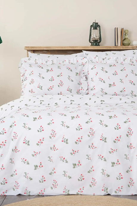 Silvie 100% Cotton Ruffled Floral Double Duvet Cover Set