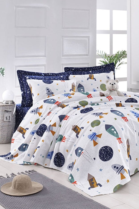 Spacex Navy Single Pique Bedspread Set - 100% Cotton