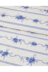 Flower Line Double Cotton Pique Bedspread - Blue Floral