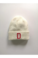 Kids' Ecru Wool Beanie - 'D' Letter Knit for Warmth