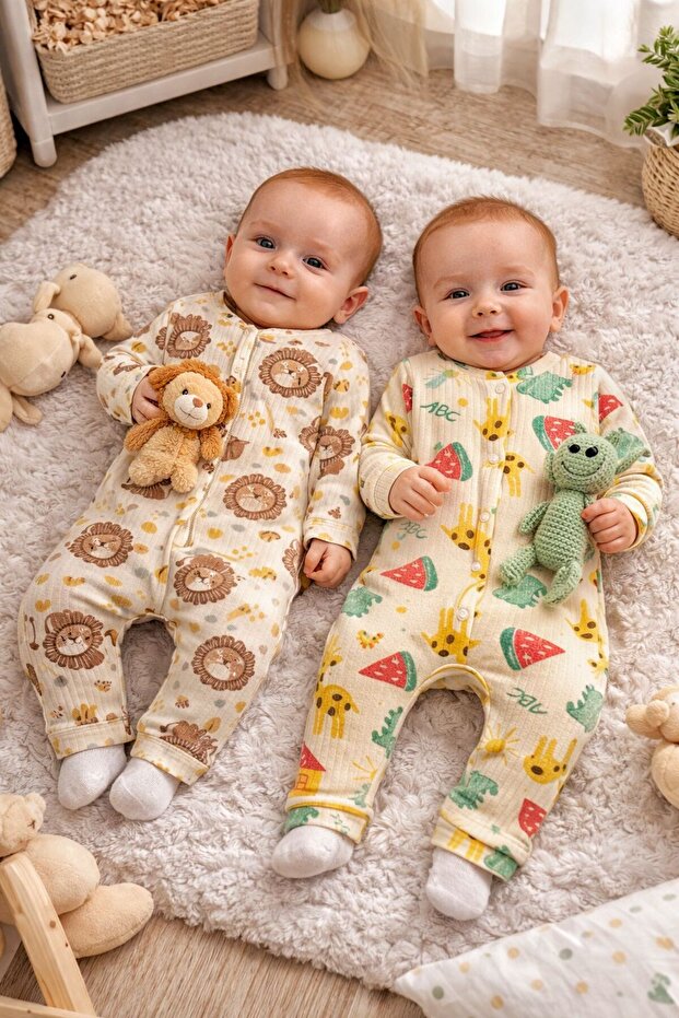 Baby Romper Set - 2-Pack 100% Cotton with Animal Prints
