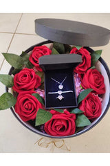Red Rose & Heart Jewelry Gift Set with Teddy Bear & Chocolate