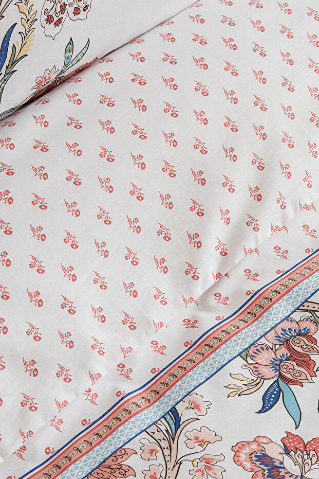 Indra 100% Baumwolle Doppelbett-Bettwäsche-Set – Blumenmuster Lachsfarben