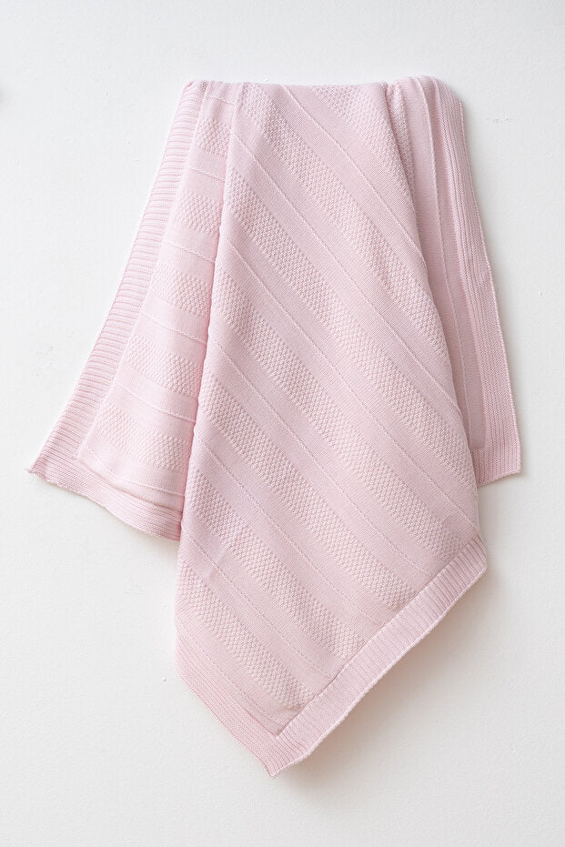 Knitted Pattern Baby Blanket - Soft Natural Cotton & Lamb Fleece, 80x90 cm