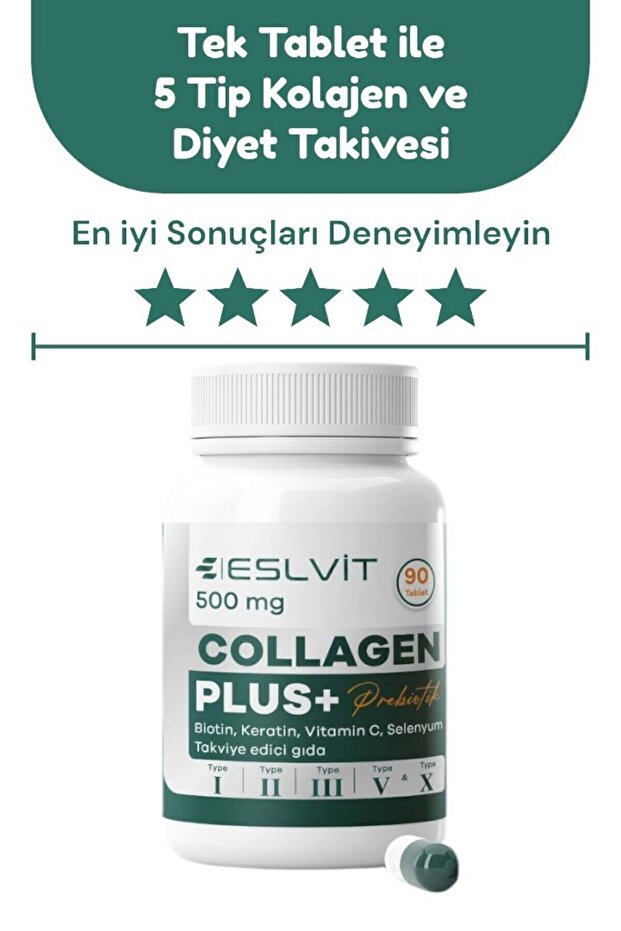 Collagene Idrolizzato 5 Tipi - 90 Compresse con Vitamina C, Zinco, Selenio