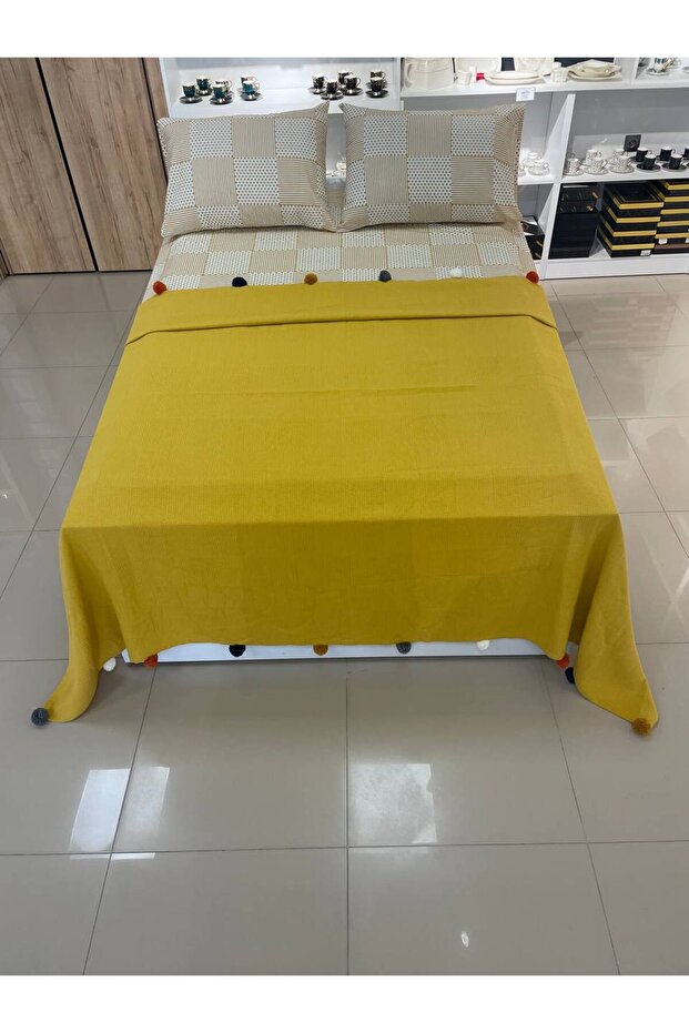 Double Size Pom-pom Cotton Pique Set - Mustard Yellow