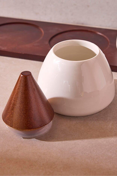 3-Piece Porcelain Spice Jar Set with Wooden Lids & Tray - Kitchen Organizer