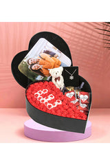Heart Box Gift Set with Photo, Flowers, Chocolates & Necklace