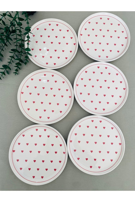 20cm Red Heart Ceramic Dessert/Serving Plates - Set of 6