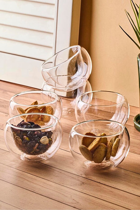Double Walled Glass Serving Bowls - 6 Piece Set (8x4.5 cm)
