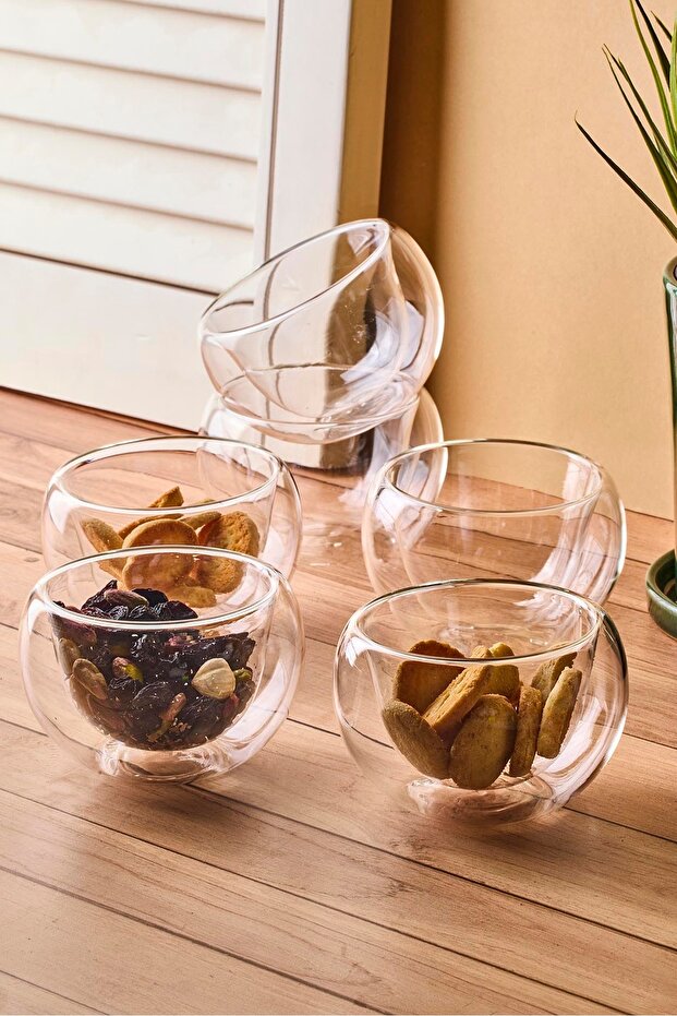 Double Walled Glass Serving Bowls - 6 Piece Set (8x4.5 cm)