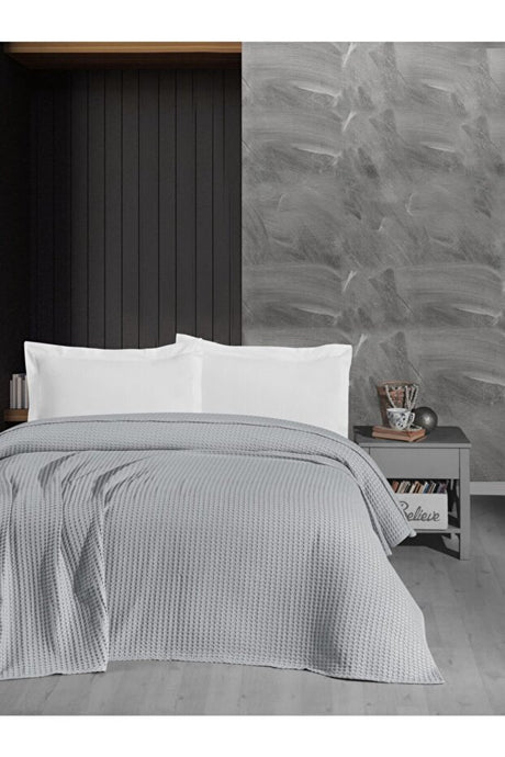 100% Cotton Waffle Knit Blanket - 170x240 cm Grey Throw