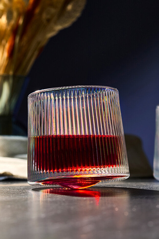 Luster 360° Rotating Ribbed Whiskey & Beverage Glasses - 160ml, Set of 2