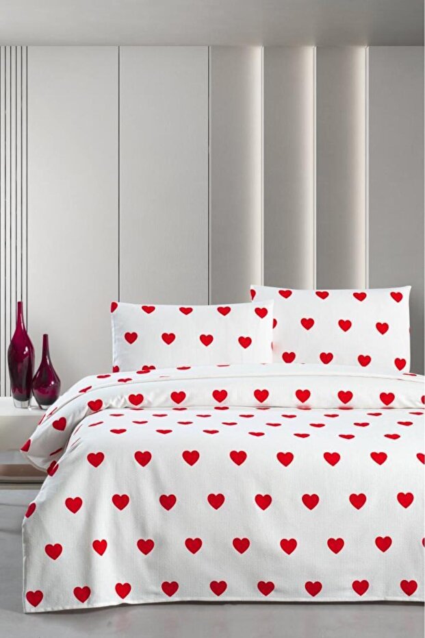 Double Pique Bedding Set - 100% Cotton Heart Design