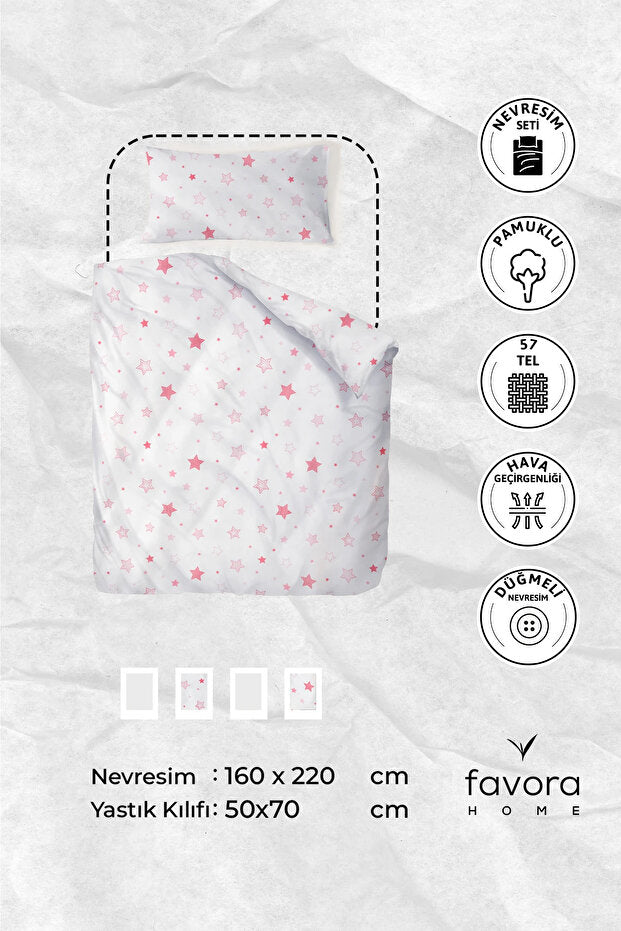 Pink Star Single Duvet Cover Set - Cotton Blend