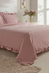 Pure Ruffle 100% Cotton Double Duvet Cover Set - Powder Pink