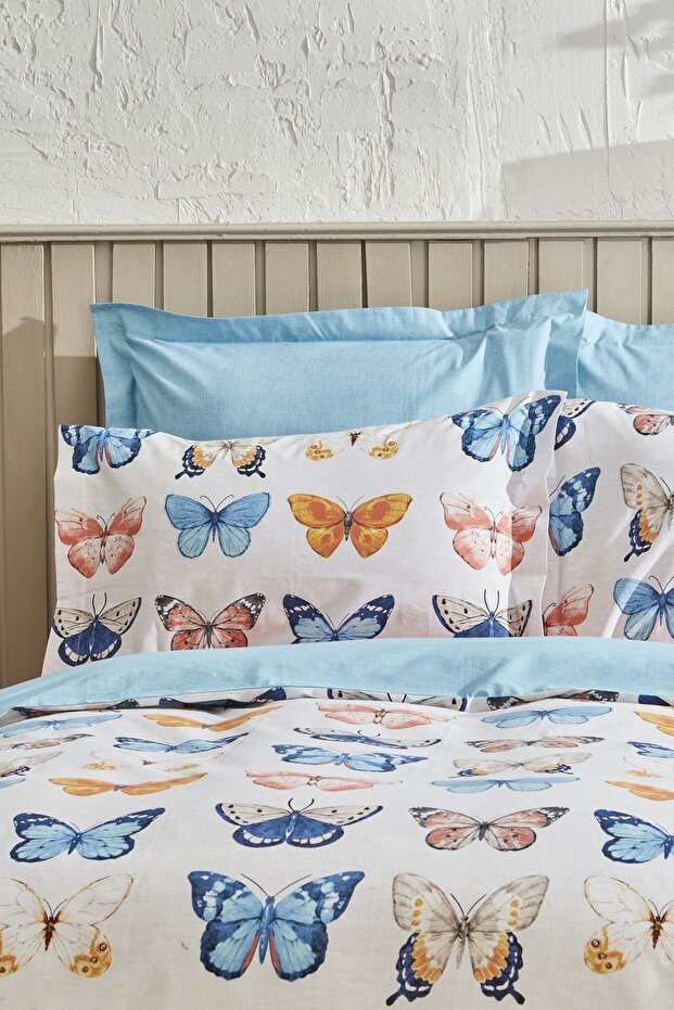 Danny 100% Cotton Double Duvet Cover Set - Butterfly Pattern