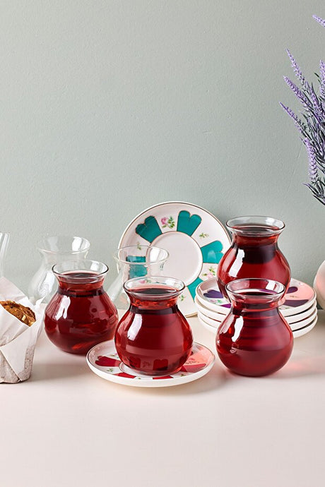 12-Piece Glass Tea Set with 210ml Cups and Saucers