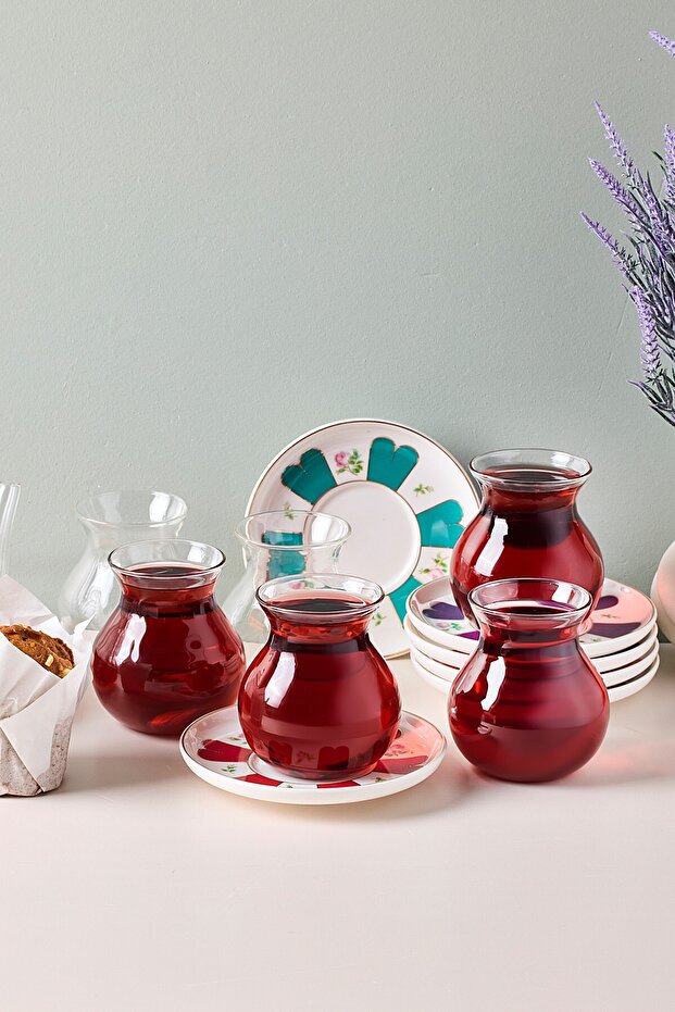 12-Piece Glass Tea Set with 210ml Cups and Saucers